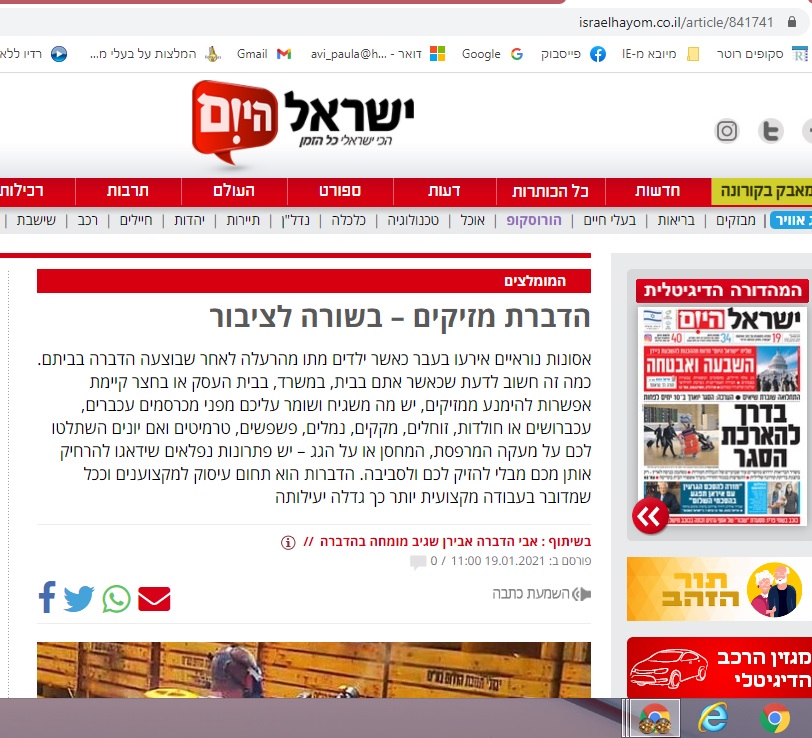 הרחקת יונים מאמר בישראל היום